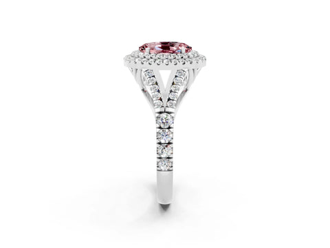 White gold Double Halo Oval Cut Morganite Pavé Split Shank Ring with Prong Setting_2