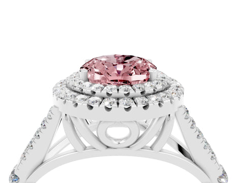 White gold Double Halo Oval Cut Morganite Split Shank Engagement Ring with Four-Prong Setting_4