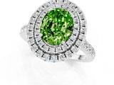 White gold Double Halo Oval Cut Peridot Pavé Band with Four-Prong Setting_1
