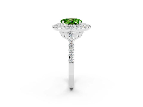 White gold Double Halo Oval Cut Peridot Pavé Band with Four-Prong Setting_2