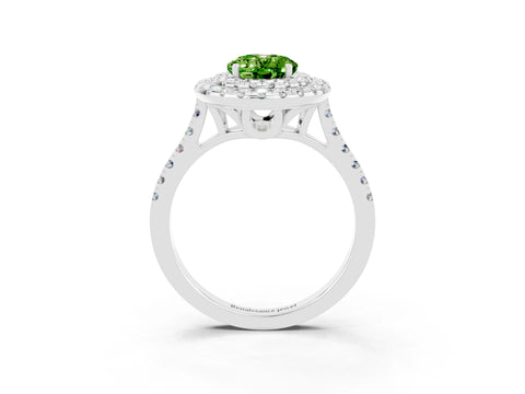 White gold Double Halo Oval Cut Peridot Pavé Band with Four-Prong Setting_3