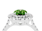 White gold Double Halo Oval Cut Peridot Pavé Band with Four-Prong Setting_4