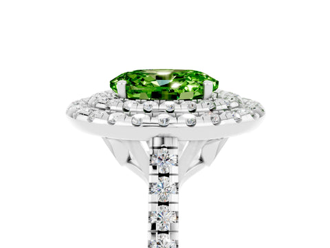 White gold Double Halo Oval Cut Peridot Pavé Band with Four-Prong Setting_5