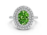 White gold Double Halo Oval Cut Peridot Pavé Band with Four-Prong Setting