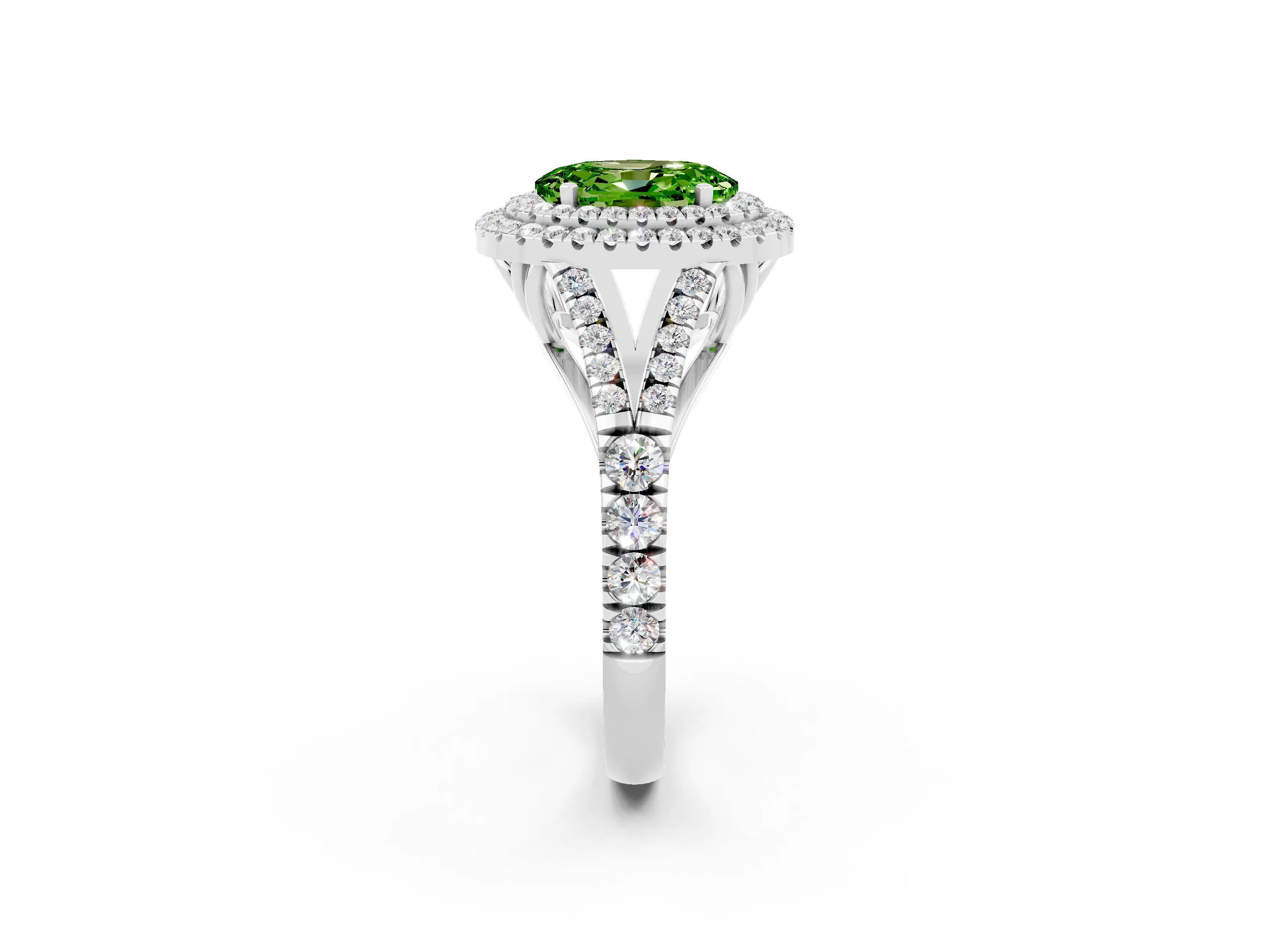 White gold Double Halo Oval Cut Peridot Split Shank Engagement Ring with Four-Prong Setting_2