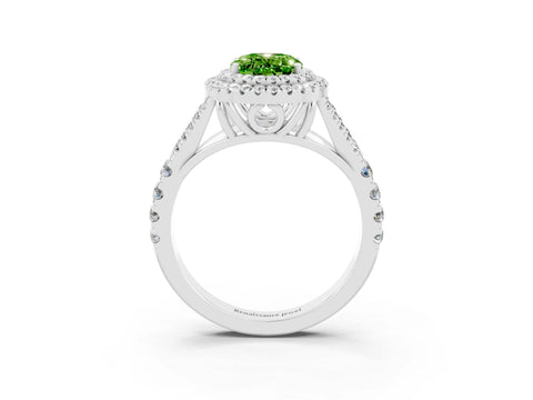 White gold Double Halo Oval Cut Peridot Split Shank Engagement Ring with Four-Prong Setting_3