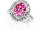 White gold Double Halo Oval Cut Pink Sapphire Pavé Band with Four-Prong Setting_25