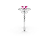 White gold Double Halo Oval Cut Pink Sapphire Pavé Band with Four-Prong Setting_26
