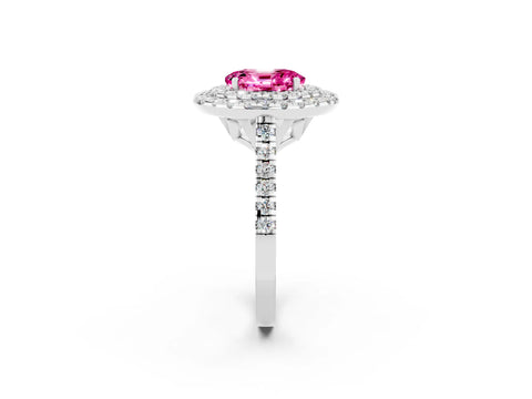 White gold Double Halo Oval Cut Pink Sapphire Pavé Band with Four-Prong Setting_26