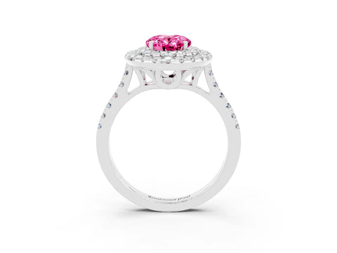 White gold Double Halo Oval Cut Pink Sapphire Pavé Band with Four-Prong Setting_27