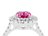 White gold Double Halo Oval Cut Pink Sapphire Pavé Band with Four-Prong Setting_28