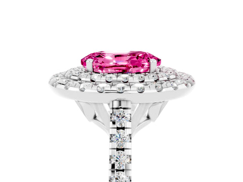 White gold Double Halo Oval Cut Pink Sapphire Pavé Band with Four-Prong Setting_29