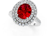White gold Double Halo Oval Cut Ruby Pavé Band with Four-Prong Setting_1