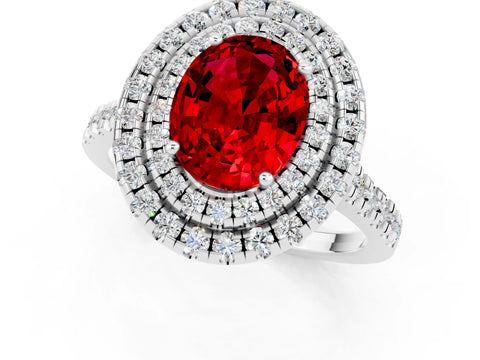 White gold Double Halo Oval Cut Ruby Pavé Band with Four-Prong Setting_1