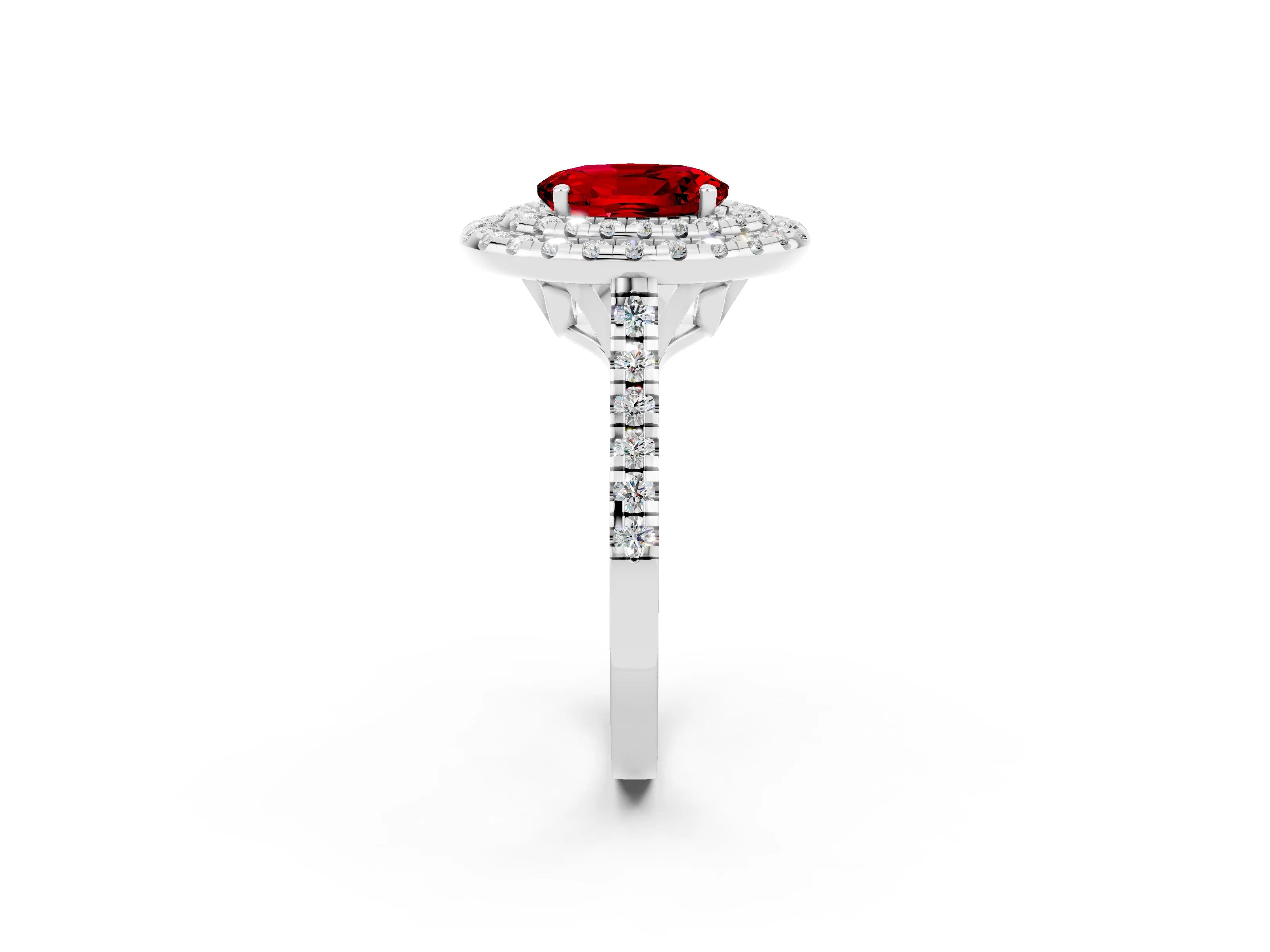 White gold Double Halo Oval Cut Ruby Pavé Band with Four-Prong Setting_2
