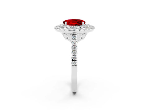 White gold Double Halo Oval Cut Ruby Pavé Band with Four-Prong Setting_2