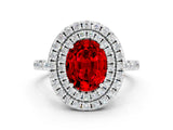 White gold Double Halo Oval Cut Ruby Pavé Band with Four-Prong Setting