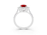 White gold Double Halo Oval Cut Ruby Pavé Band with Four-Prong Setting_3