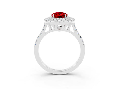 White gold Double Halo Oval Cut Ruby Pavé Band with Four-Prong Setting_3