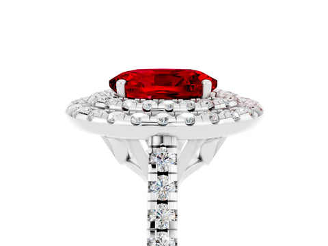 White gold Double Halo Oval Cut Ruby Pavé Band with Four-Prong Setting_5