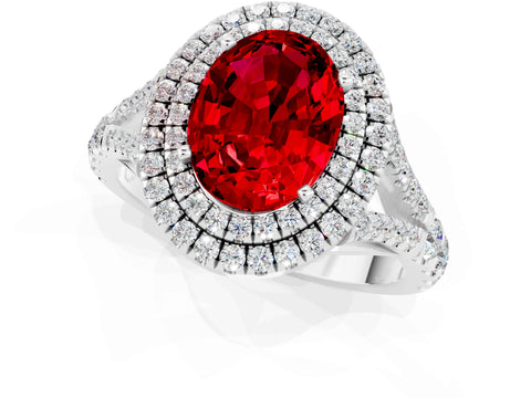 White gold Double Halo Oval Cut Ruby Split Shank Engagement Ring with Four-Prong Setting_1