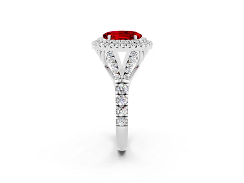 White gold Double Halo Oval Cut Ruby Split Shank Engagement Ring with Four-Prong Setting_2