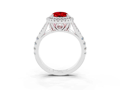 White gold Double Halo Oval Cut Ruby Split Shank Engagement Ring with Four-Prong Setting_3