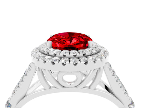 White gold Double Halo Oval Cut Ruby Split Shank Engagement Ring with Four-Prong Setting_4
