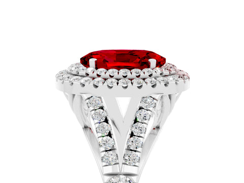 White gold Double Halo Oval Cut Ruby Split Shank Engagement Ring with Four-Prong Setting_5