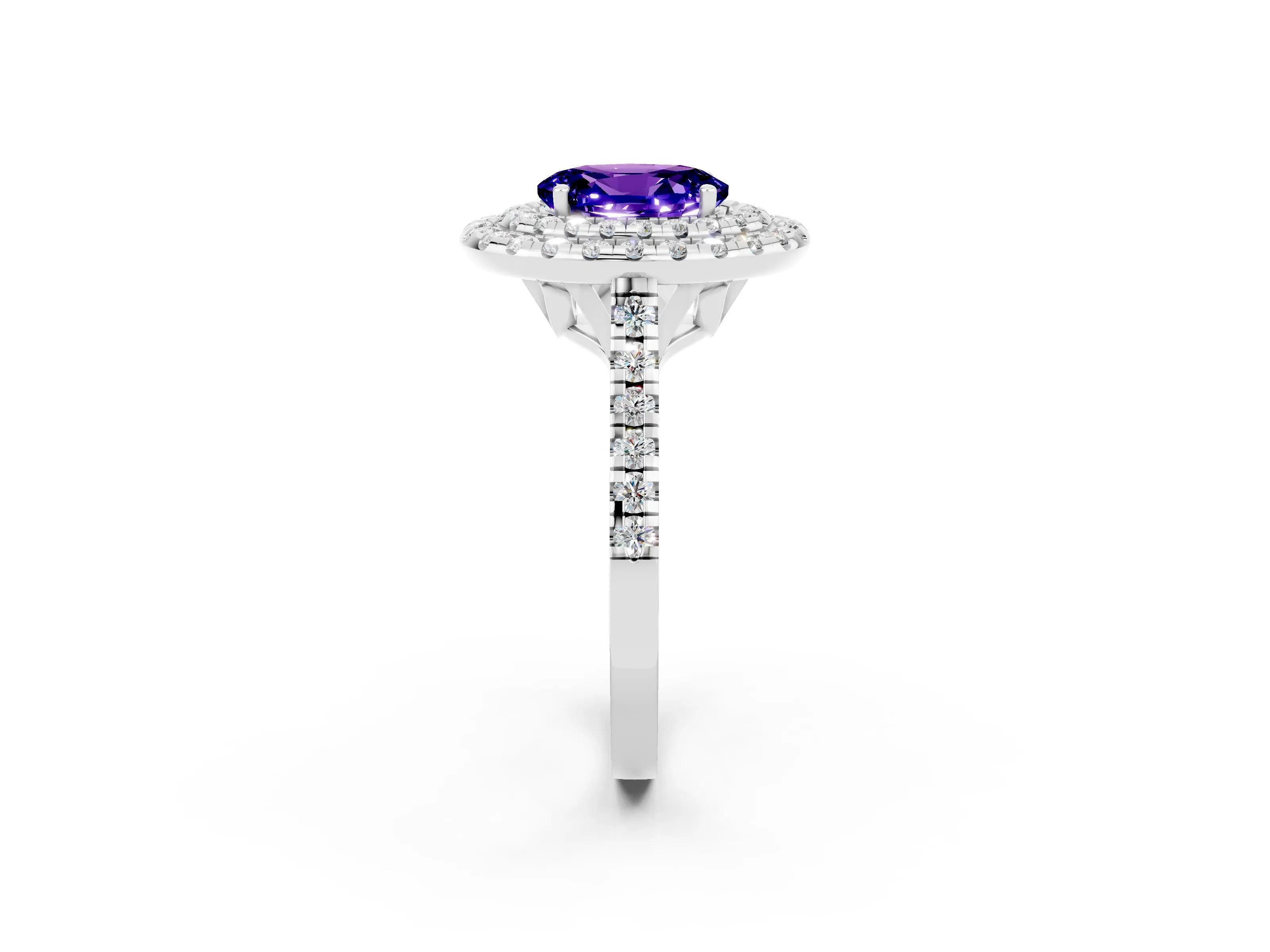 White gold Double Halo Oval Cut Tanzanite Pavé Band with Four-Prong Setting_2