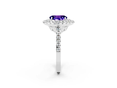 White gold Double Halo Oval Cut Tanzanite Pavé Band with Four-Prong Setting_2