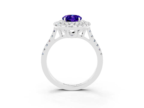 White gold Double Halo Oval Cut Tanzanite Pavé Band with Four-Prong Setting_3