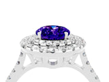 White gold Double Halo Oval Cut Tanzanite Pavé Band with Four-Prong Setting_4