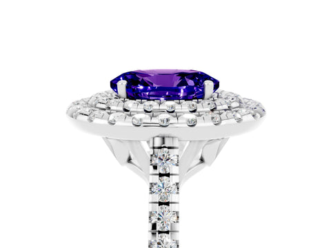 White gold Double Halo Oval Cut Tanzanite Pavé Band with Four-Prong Setting_5