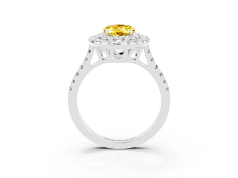 White gold Double Halo Oval Cut Yellow Sapphire Pavé Band with Four-Prong Setting_27