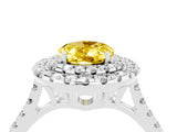 White gold Double Halo Oval Cut Yellow Sapphire Pavé Band with Four-Prong Setting_28