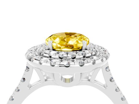 White gold Double Halo Oval Cut Yellow Sapphire Pavé Band with Four-Prong Setting_28