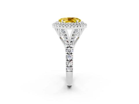 White gold Double Halo Oval Cut Yellow Sapphire Split Shank Engagement Ring with Four-Prong Setting_2