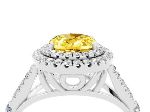 White gold Double Halo Oval Cut Yellow Sapphire Split Shank Engagement Ring with Four-Prong Setting_4