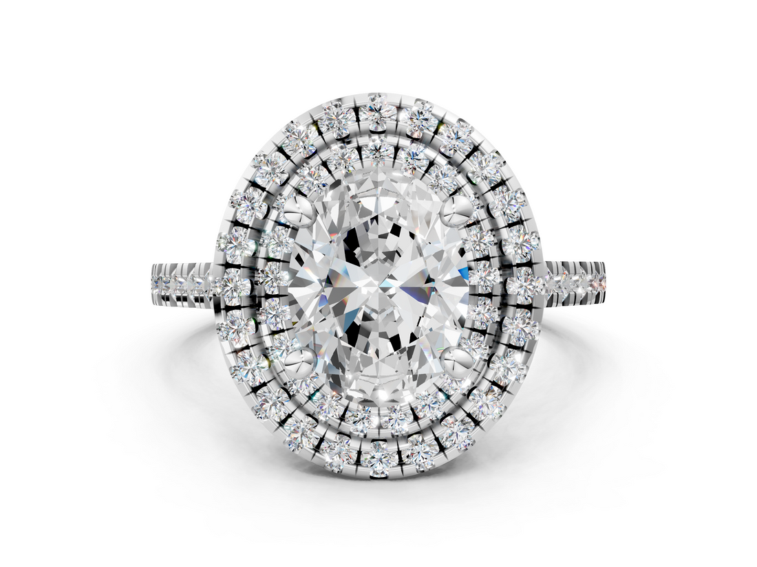 White gold Double Halo Oval Diamond Pave Band with Four-Prong Setting_105