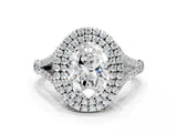 White gold Double Halo Oval-Shaped Split Shank Diamond Ring with Prong Setting_20