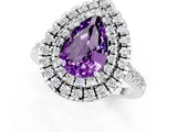 White gold Double Halo Pear Cut Amethyst Pavé Band with Four-Prong Setting_1