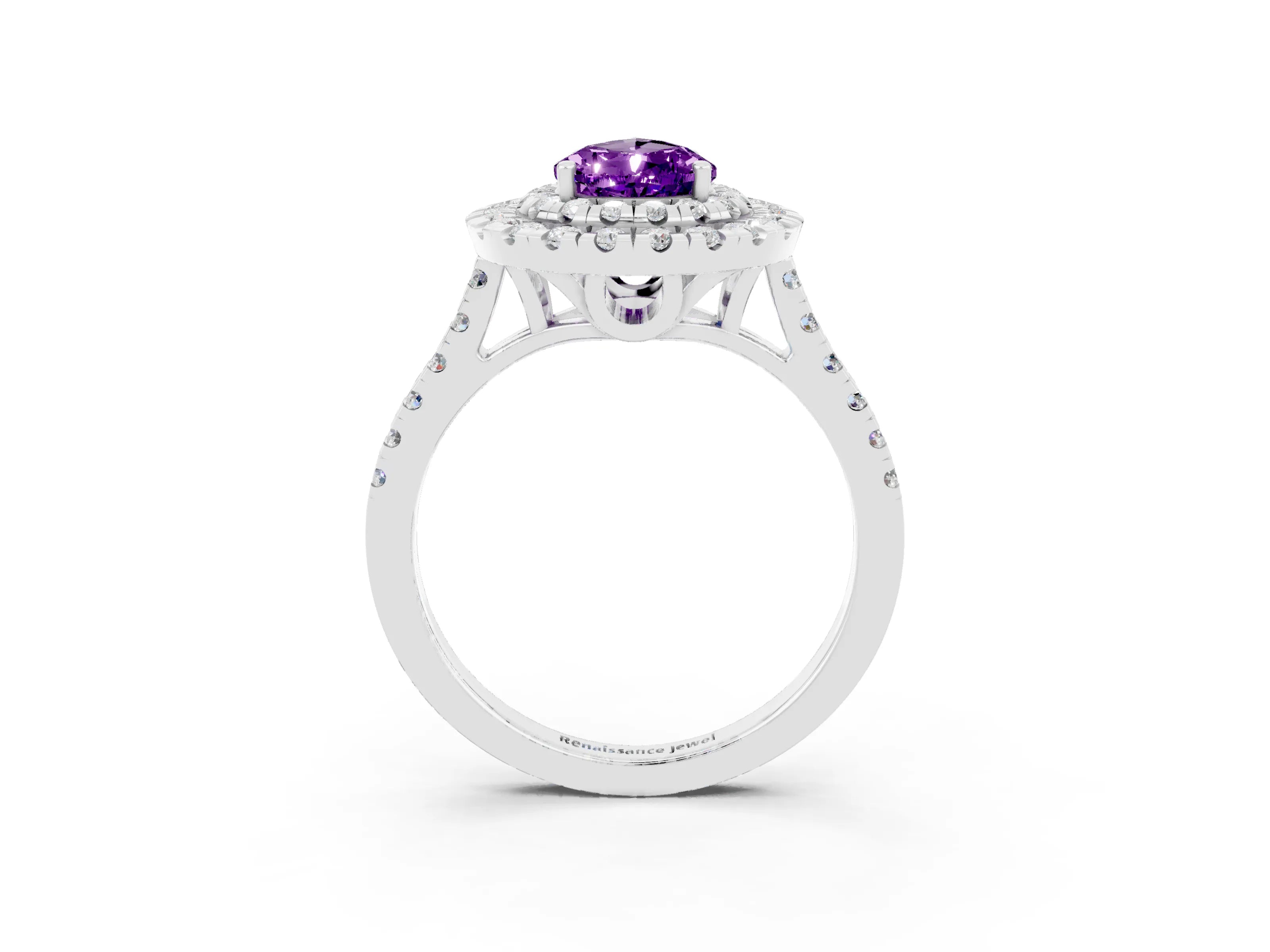 White gold Double Halo Pear Cut Amethyst Pavé Band with Four-Prong Setting_3