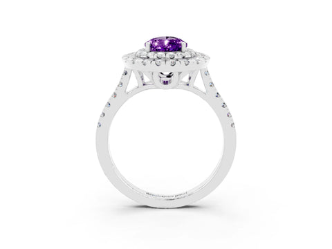 White gold Double Halo Pear Cut Amethyst Pavé Band with Four-Prong Setting_3