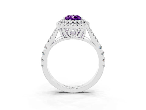 White gold Double Halo Pear Cut Amethyst Pavé Split Shank Ring with Prong Setting_3