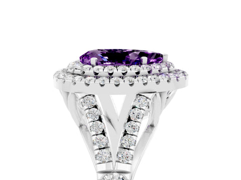 White gold Double Halo Pear Cut Amethyst Pavé Split Shank Ring with Prong Setting_5