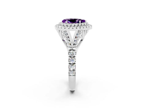 White gold Double Halo Pear Cut Amethyst Split Shank Engagement Ring with Four-Prong Setting_2