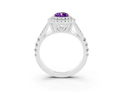 White gold Double Halo Pear Cut Amethyst Split Shank Engagement Ring with Four-Prong Setting_3