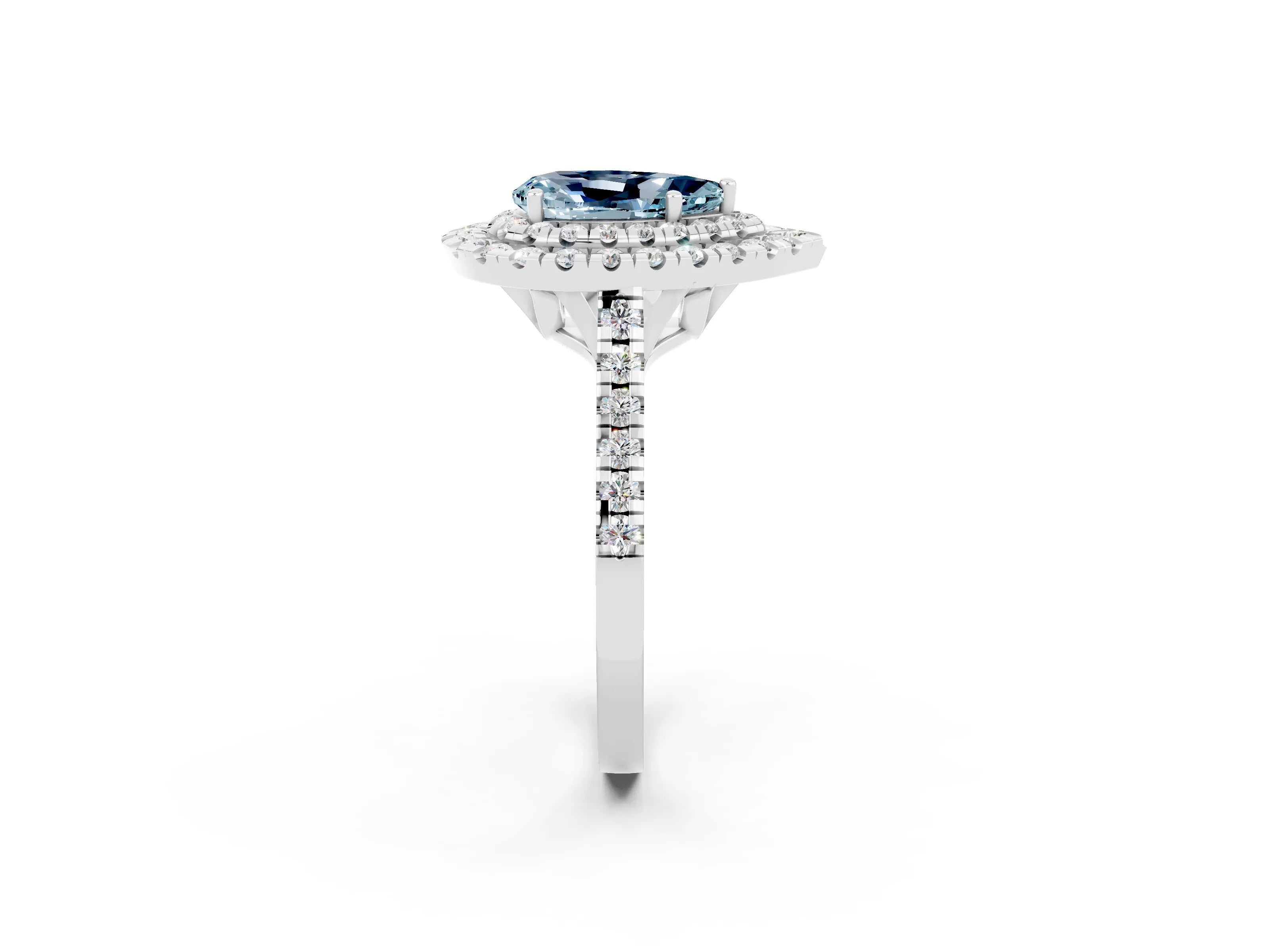 White gold Double Halo Pear Cut Aquamarine Pavé Band with Four-Prong Setting_2