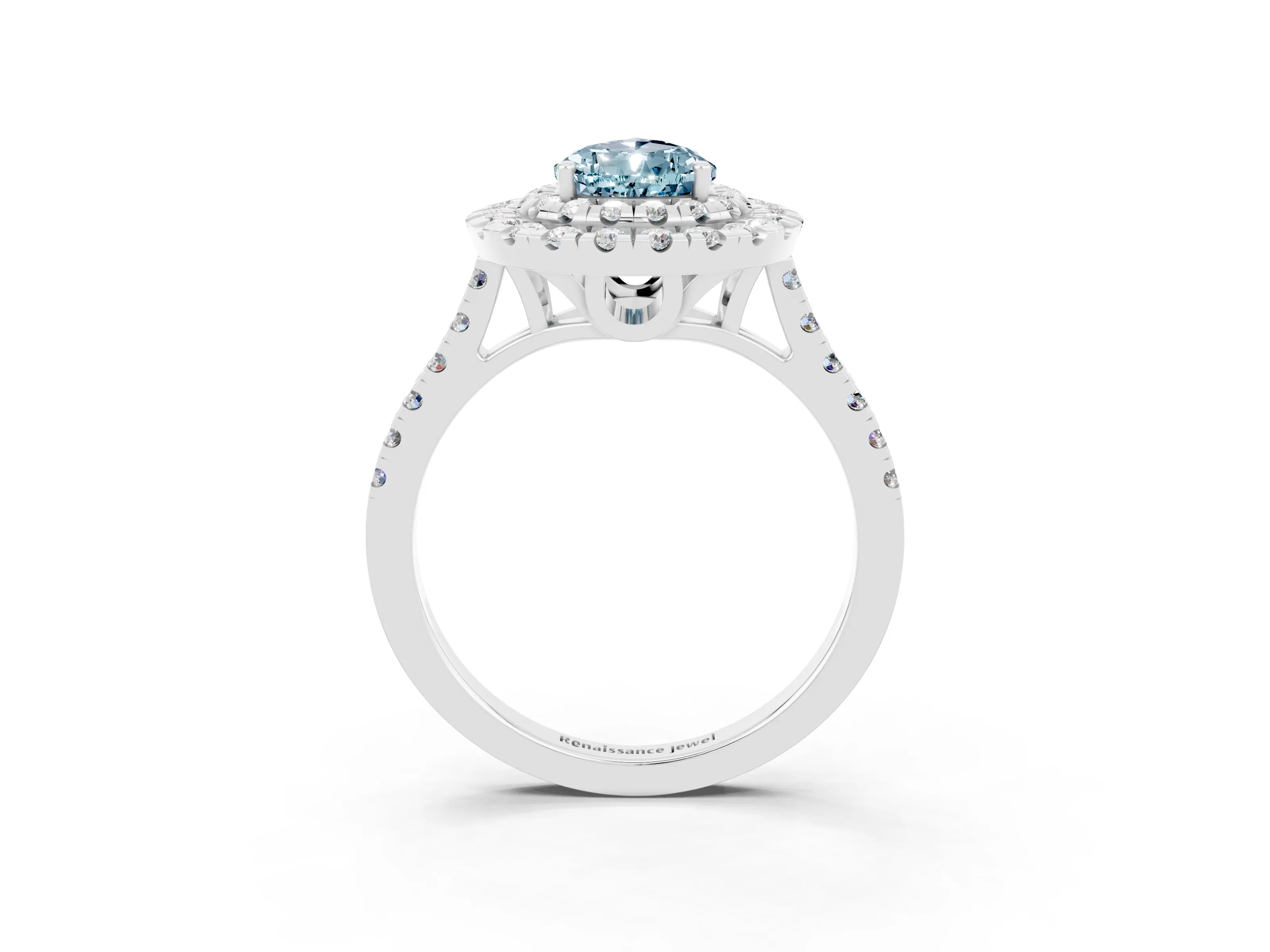 White gold Double Halo Pear Cut Aquamarine Pavé Band with Four-Prong Setting_3